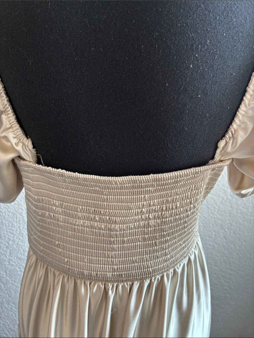 Free People Silky Maxi Dress Ivory Boho Smocked Romantic Short Sleeve M - Picture 11 of 11